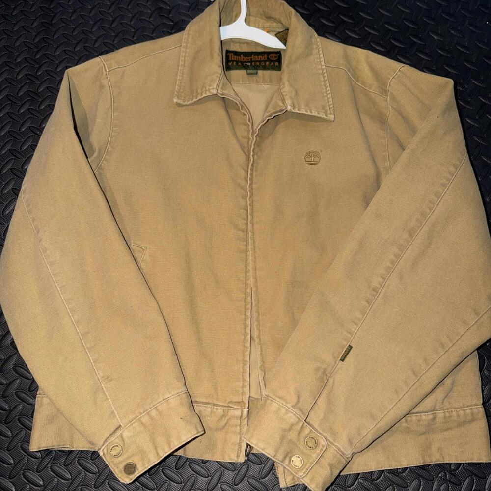 Timberland Weather gear XL Tan Full Zip Canvas Work Jacket